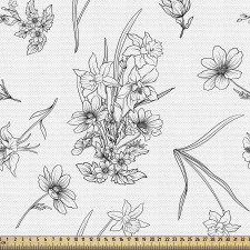 Botanik Parça Kumaş Akromatik Tonda Klasik Kır Çiçekleri Demeti