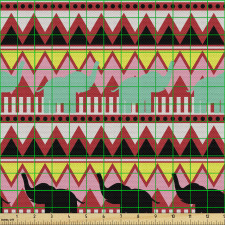 Etnik Parça Kumaş Tekrar Eden Yatay Çizgiler Zikzaklar Filler