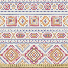 Bohem Parça Kumaş Pastel Tonda Geometrik Kilim Efektli Motifler