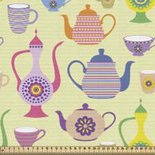 Çay Partisi Parça Kumaş Rengarenk Süslemeli Çaydanlık Motifleri