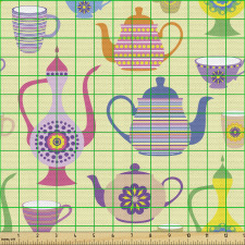 Çay Partisi Parça Kumaş Rengarenk Süslemeli Çaydanlık Motifleri