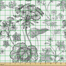 Botanik Parça Kumaş Monokrom Çizim Bahar Çiçekleri İlüstrasyonu