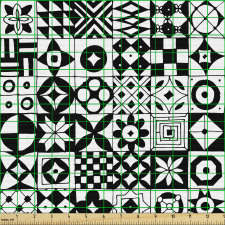 Geometrik Parça Kumaş Siyah Beyaz Zikzaklı Seramik Desenli