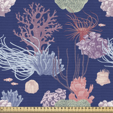 Sualtı Parça Kumaş Egzotik Deniz Okyanus Mercanlar Bitkiler 