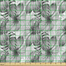 Tropik Parça Kumaş Akromatik Egzotik Yaprak Çiçek Çizimli Desen
