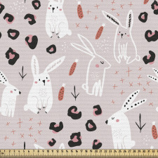 Hayvan Parça Kumaş Modern Soyut Tasarımlı Sevimli Tavşan Çizimi