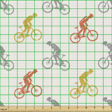 Bisiklet Parça Kumaş Rengarenk Detaylı Sporcu Silüetleri Deseni