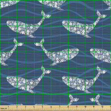 Sualtı Parça Kumaş Okyanus Deniz Temalı Soyut Balina Balıkları