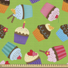 Parti Parça Kumaş Rengarenk Süslemeli Cupcake Motifleri Deseni