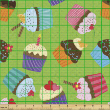 Parti Parça Kumaş Rengarenk Süslemeli Cupcake Motifleri Deseni