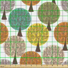 Geometrik Parça Kumaş Çember İçindeki Yaprak Desenleri ile Ağaç