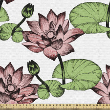 Botanik Parça Kumaş Zambak Çiçeği ve Nilüfer Motifli Tasarım