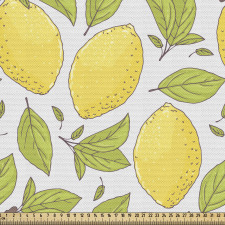 Yemek Parça Kumaş Taze Sarı Limon Meyvesi Dalları Çizimleri