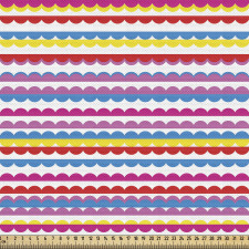 Geometrik Parça Kumaş Rengarenk Sevimli Dalgalı Yatay Şeritler