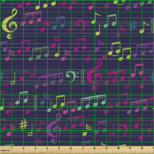 Müzik Parça Kumaş Rengarenk Notalar ve Sol Anahtarı Tasarımı