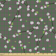 Çiçekli Parça Kumaş Bahar Temalı Floral Motifli Kıvrımlı Dallar