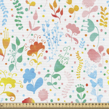Sanatsal Parça Kumaş Sulu Boya Çizimli Rengarenk Kır Çiçekleri 
