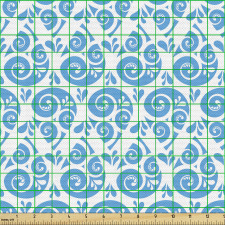 Dalga Parça Kumaş Beyaz Fon Üzerinde Mavi Tekrarlayan Girdap