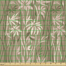 Çiçekli Parça Kumaş Egzotik Yapraklı Dal Silüetleri Deseni