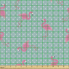 Hayvan Parça Kumaş Beyaz Puantiyeli Fonlu Pembe Flamingolar