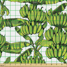 Tropikal Parça Kumaş Dalında Muzlar ve Palmiye Ağaç Yaprakları