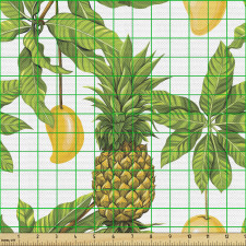 Tropik Parça Kumaş Egzotik Ananas Hawaii Meyveleri Yaprakları