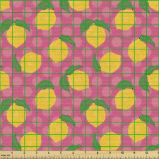 Turunçgil Parça Kumaş Yeşil Yapraklı Sarı Limonlar Desenli