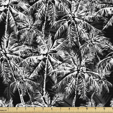 Orman Parça Kumaş Monokrom Çizim Egzotik Palmiye Ağacı Motifi