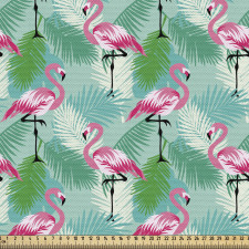 Egzotik Parça Kumaş Tropikal Yapraklar Flamingolar Renkli Desen