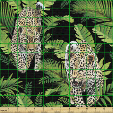 Safari Parça Kumaş Egzotik Yapraklar Afrika Leoparları Deseni 