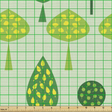 Orman Parça Kumaş Fütüristik Çizim ile Bodur Meyveli Ağaçlar
