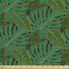 Egzotik Parça Kumaş Tropikal Sade ve Altın Yaldızlı Yapraklar