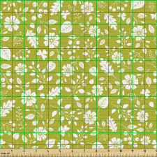 Floral Parça Kumaş Beyaz Çiçek ve Yapraklar