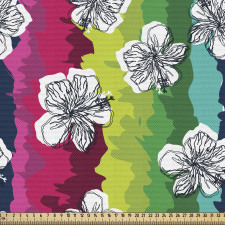 Gökkuşağı Parça Kumaş Rengarenk Fonda Hawaii Çiçekleri Çizimi