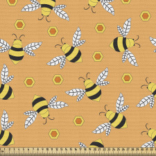 Karalama Parça Kumaş Canlı Sade Uçan Arılar ile Bal Petekleri