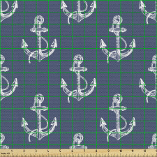 Denizci Parça Kumaş Tekrar Eden Gemi Çapası Silüeti Motifleri