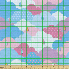 Soyut Parça Kumaş Yağmur Damlaları ve Renkli Bulut Motifleri