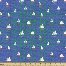 Deniz Parça Kumaş Dalgalı Suda Minik Yelkenliler Soyut Tasarımı
