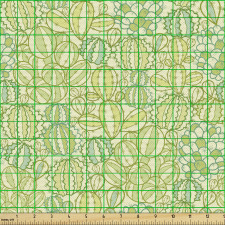 Botanik Parça Kumaş Farklı Dikenli Çöl Kaktüsleri Soyut Çizimi