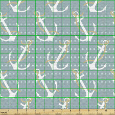 Deniz Parça Kumaş Geometrik Noktalı Fonda Gemi Çapaları Deseni