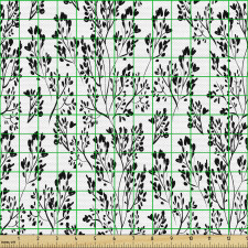 Monokrom Parça Kumaş Doğa Temalı Renksiz Çiçek Dalları Tasarımı