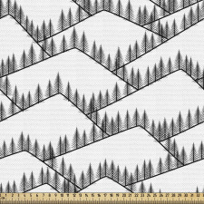 Geometrik Parça Kumaş Dağdaki Ağaçlar Desenli