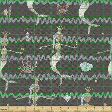 Denizkızı Parça Kumaş Dalgalı Çizgiler Üzerinde Kız Karakter