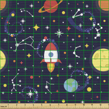 Uzay Parça Kumaş Gezegenler Yıldızlar Roketler Grafik Tasarımı 