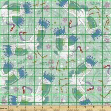 Kuş Parça Kumaş Pastel Tonda Dans Eden Turnalar ve Çiçekler 