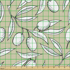 Botanik Parça Kumaş Pastel Doğa Temasında Tasarım Zeytinler