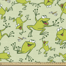 Karikatür Parça Kumaş Eğlenceli Tatlı Su Kurbağaları Tasarımı 