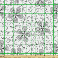 Sanatsal Parça Kumaş Monokrom Tekrarlı Çiçek Yaprak Çizimleri 