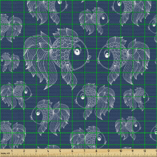Denizci Parça Kumaş Fantastik Su Altı Balık Silüetleri Tek Renk