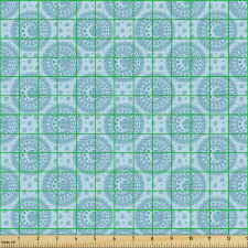 Mandala Parça Kumaş Turkuaz Tonlu Soyut Daire Çiçeksi Motifler 